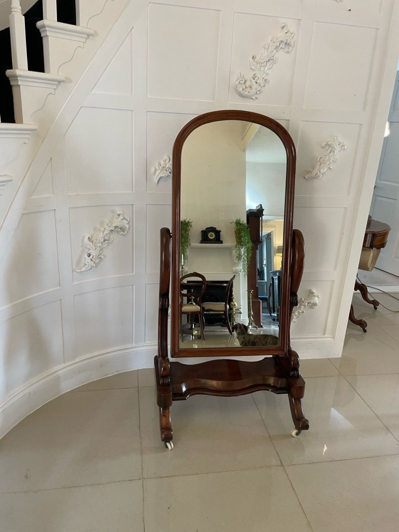 Antique Victorian Quality Mahogany Cheval Mirror - Image 5